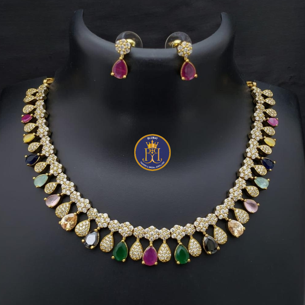 Elegant Navaratna AD Contemporary Necklace set