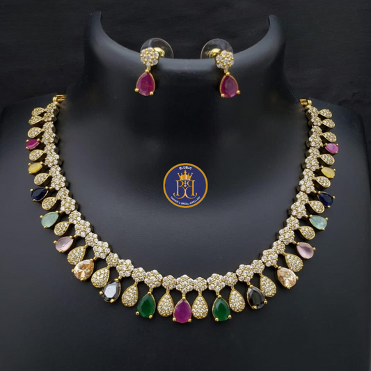 Elegant Navaratna AD Contemporary Necklace set