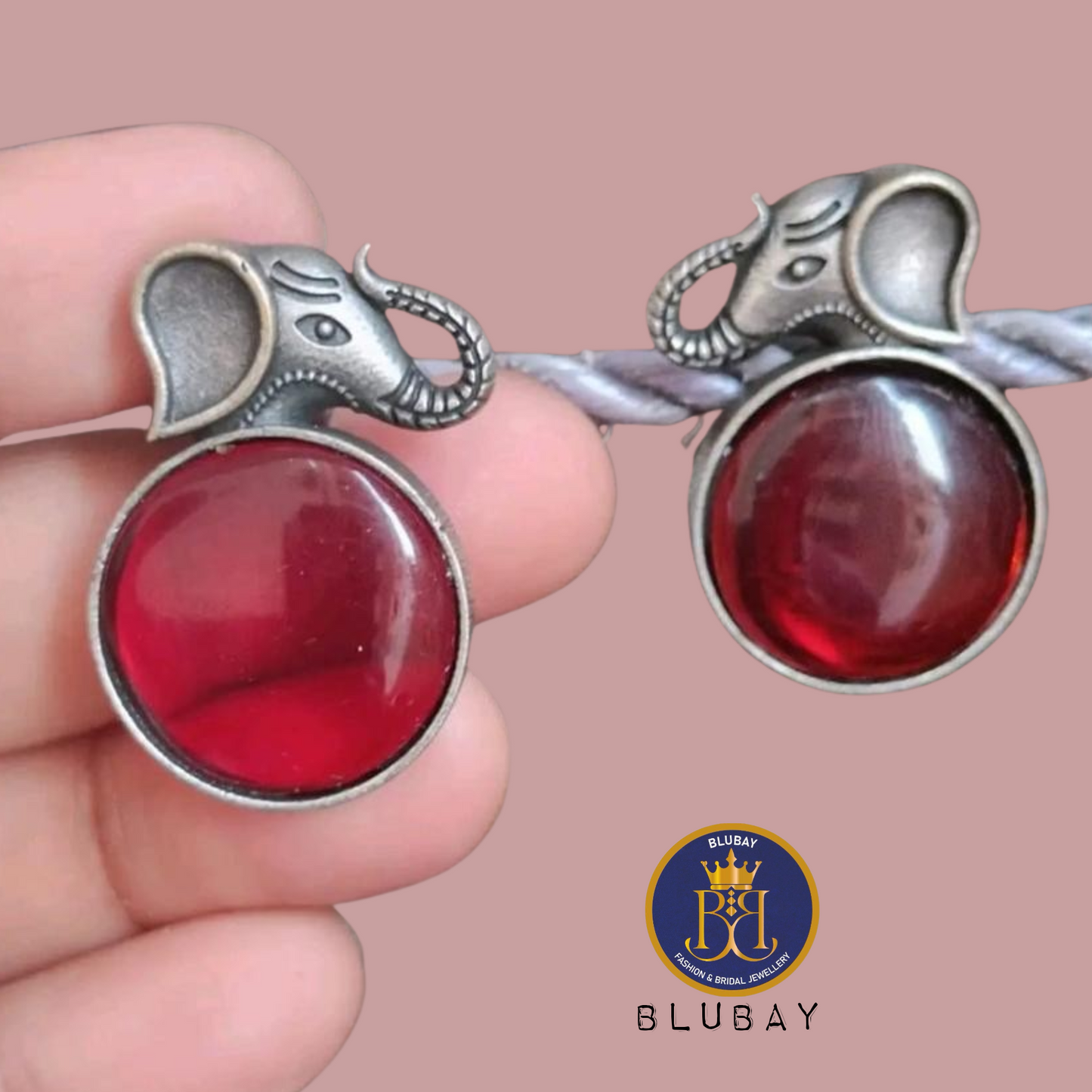 Premium Red glossy Stone Haathi Stud earrings