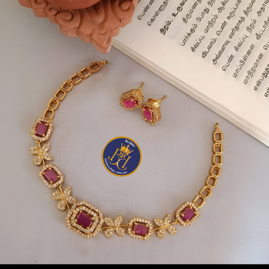 Rectangle Doublet AD Ruby gold plated Necklace set