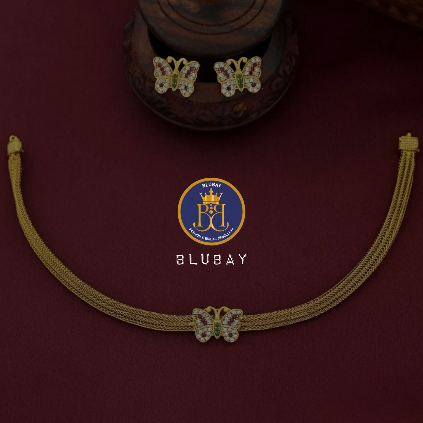 Butterfly AD delicate golden mesh attigai Choker set