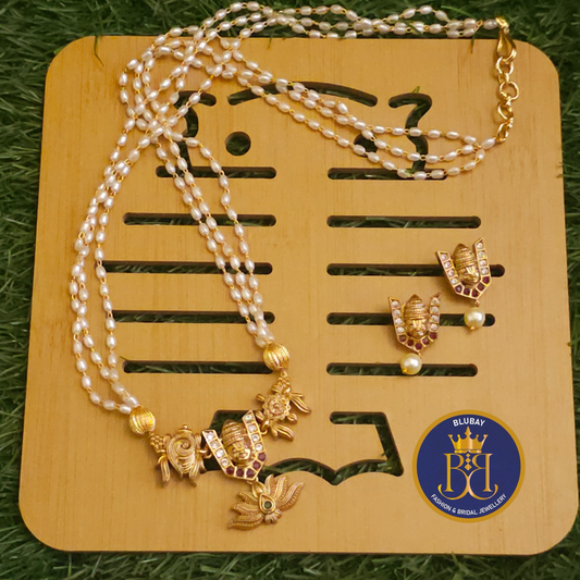 Namo Narayana Venkateswara multilayered pearl AD and gold Pendant chain set