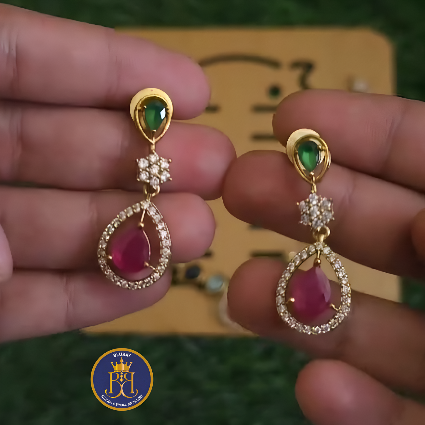 Premium Navratna multicolored AD dew drop Necklace set