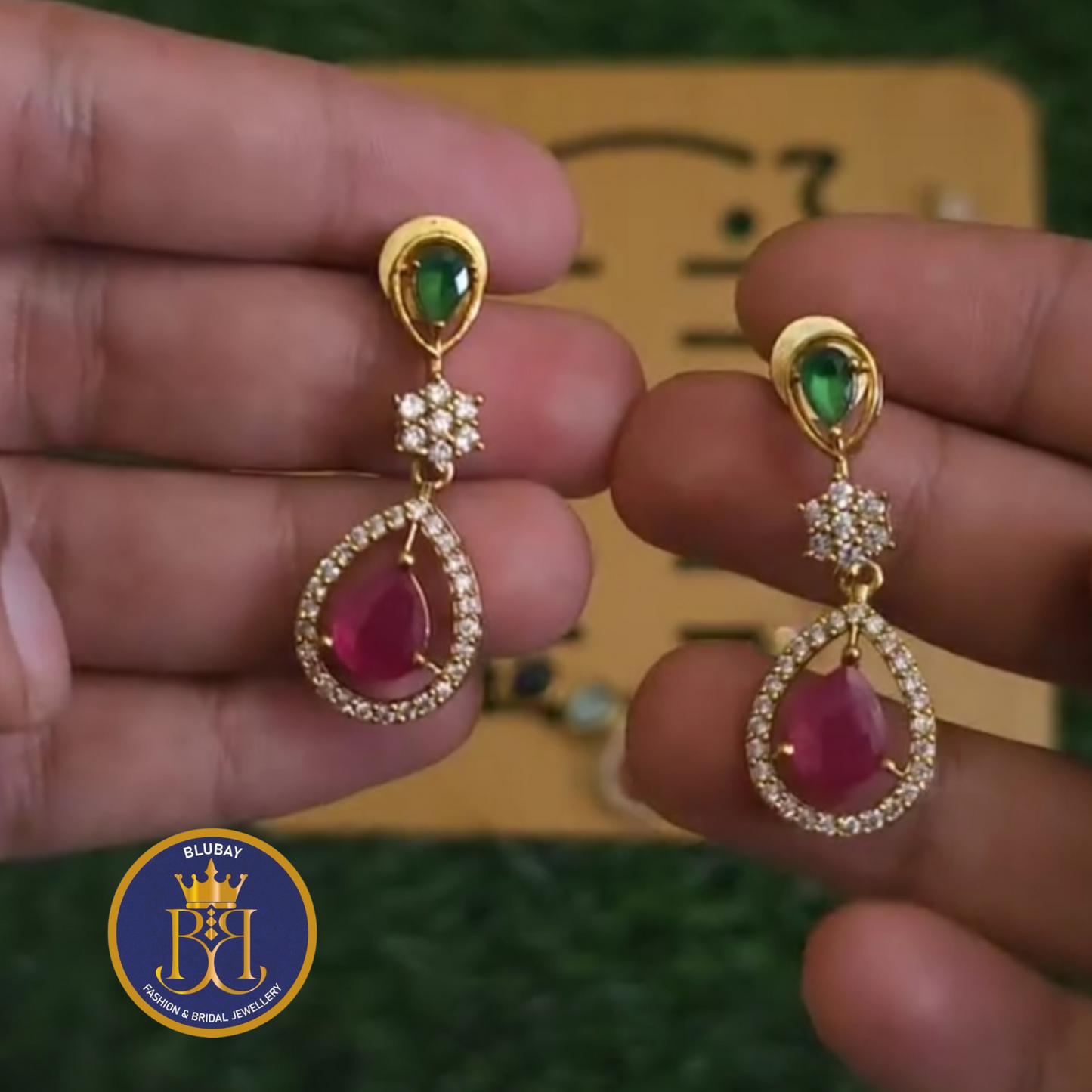 Premium multicolored Navaratna AD stone studded dew drop Floral Necklace set