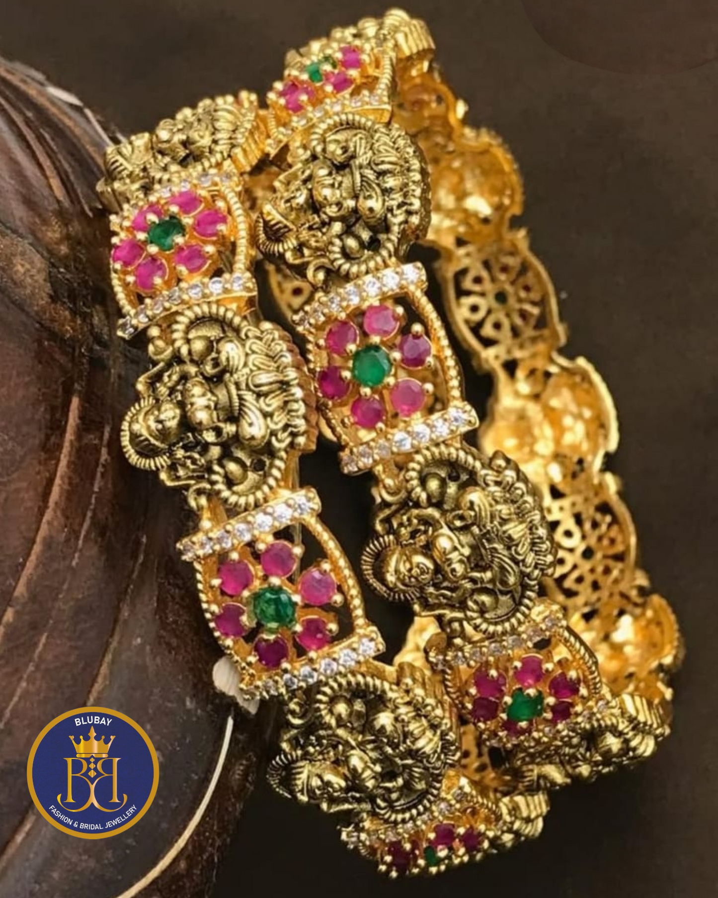Ruby red Floral Nakshi Bangles set