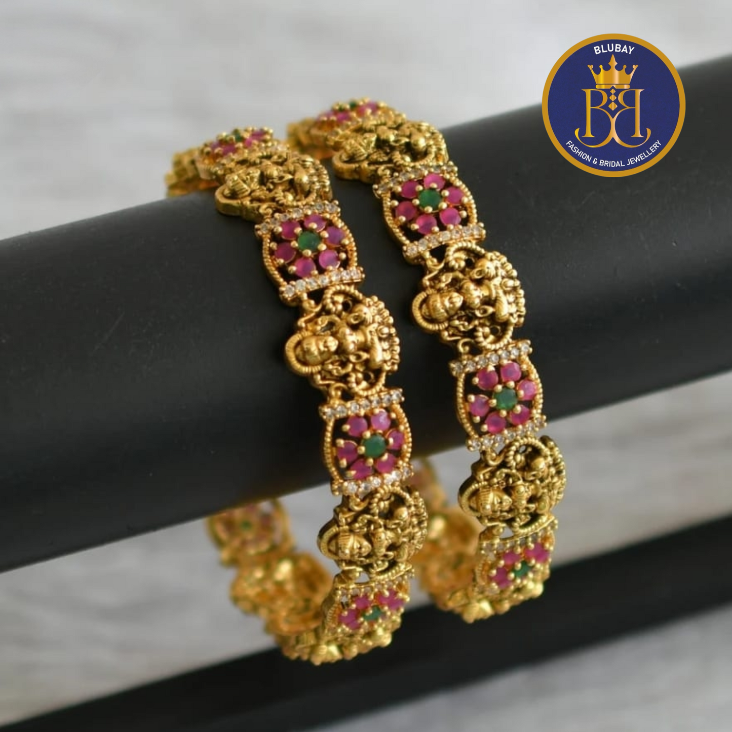 Ruby red Floral Nakshi Bangles set