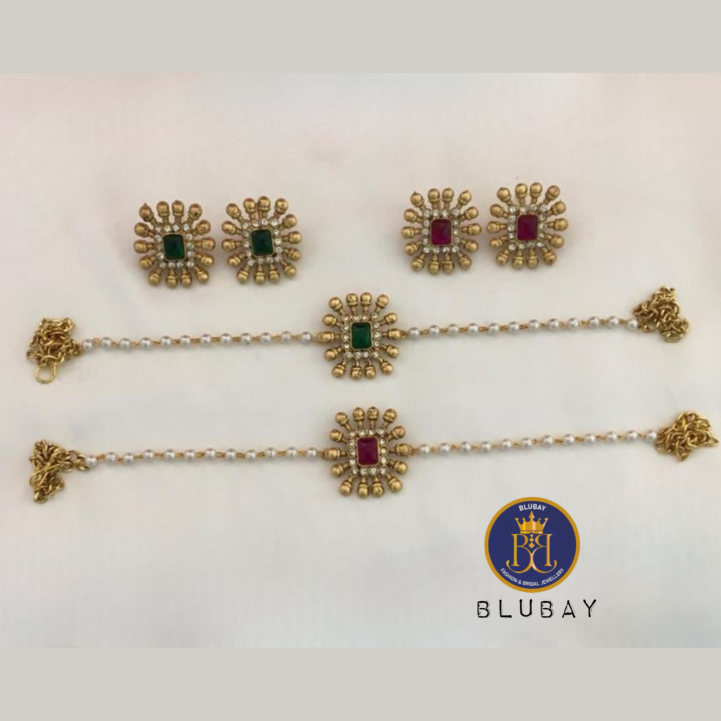 Single layer half Sunrays squared pearl Choker set
