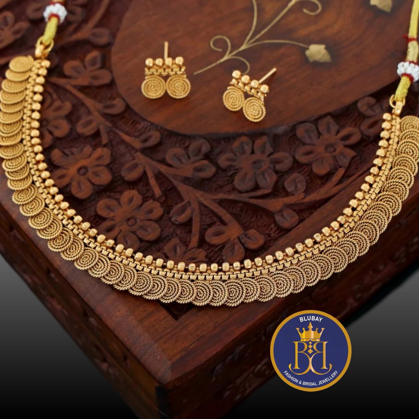 Premium fancy Golden spirals Kasu coin Necklace set