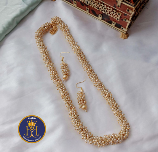 Gajra clustered pearls chain set with hook hanging earrings