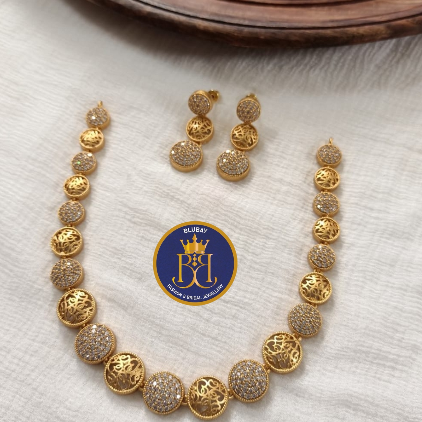 Premium Sabyasachi Circles of Life Mughal designer golden AD Necklace set