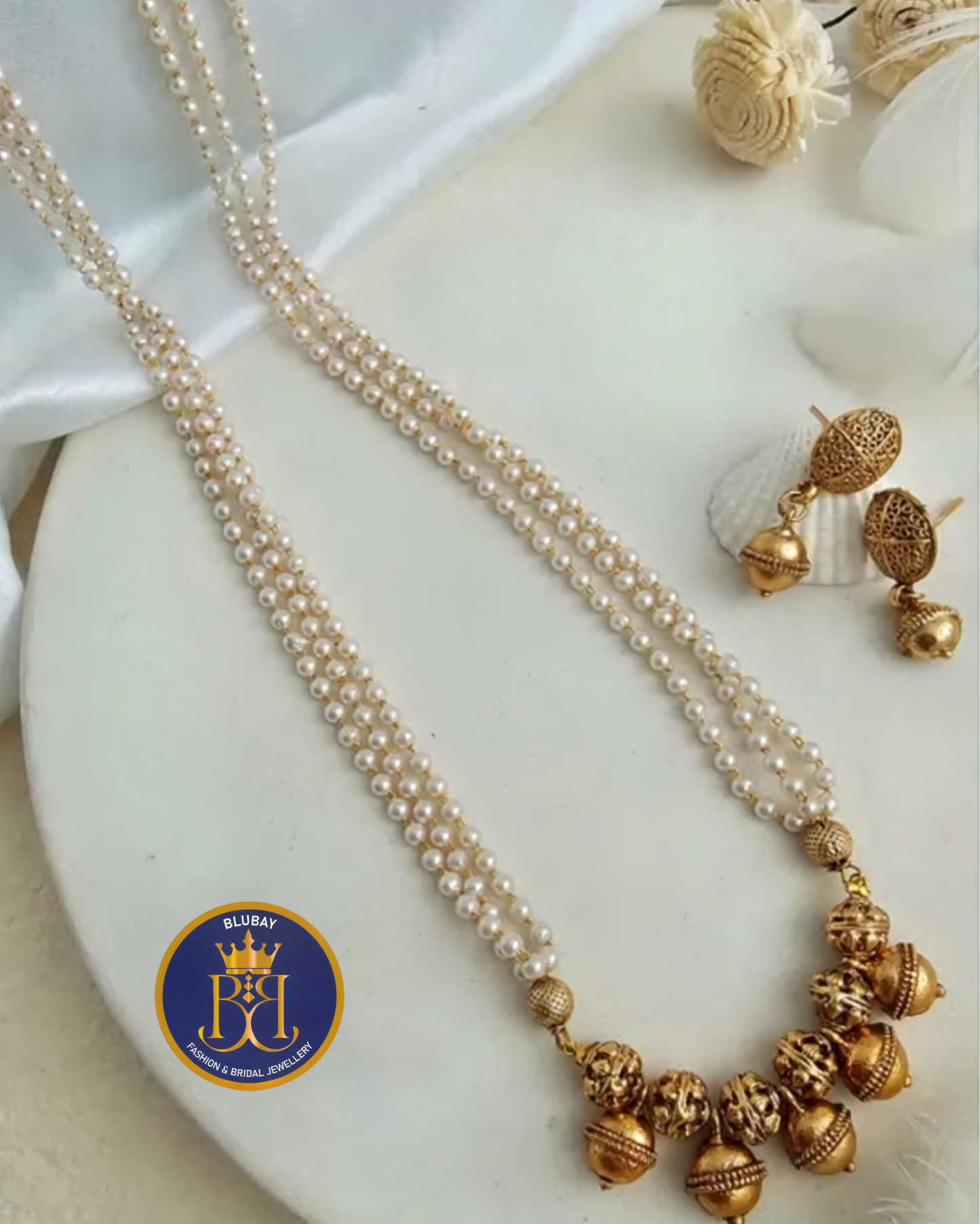 Antique golden ball designer multilayered pearl bead Necklace set