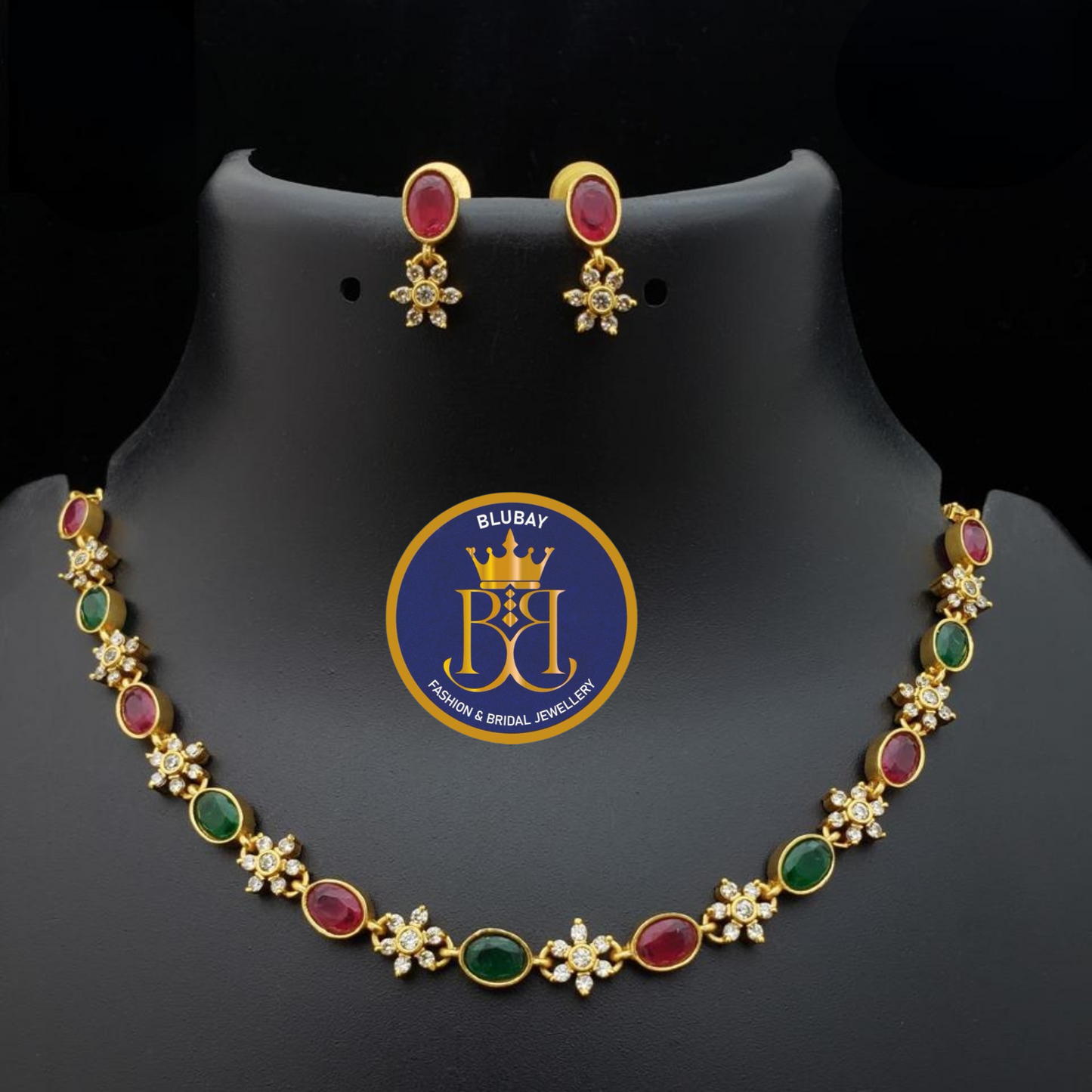 Red and green starry diamonds premium AD Necklace set