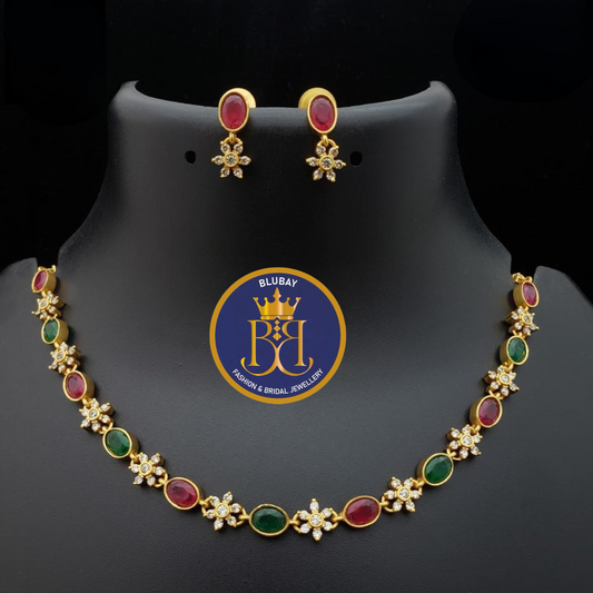 Red and green starry diamonds premium AD Necklace set