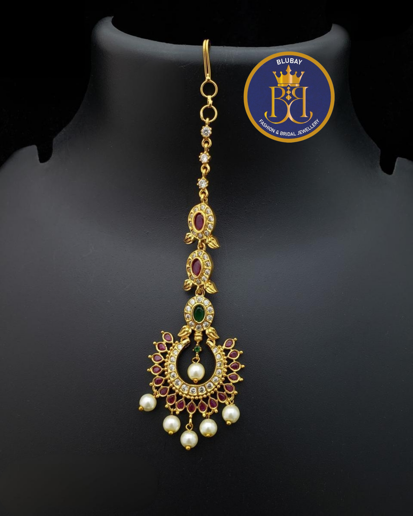 Premium pearl drops AD and gold plated bridal maang tikka