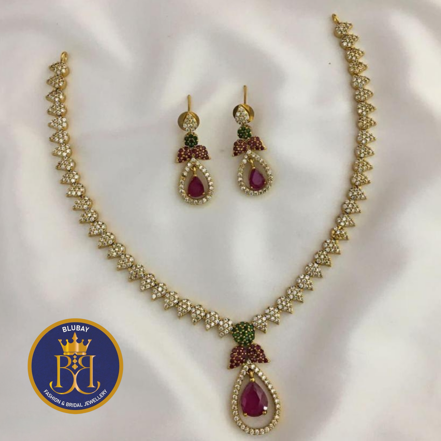 AD teardrop multicolored stones premium designer Necklace set