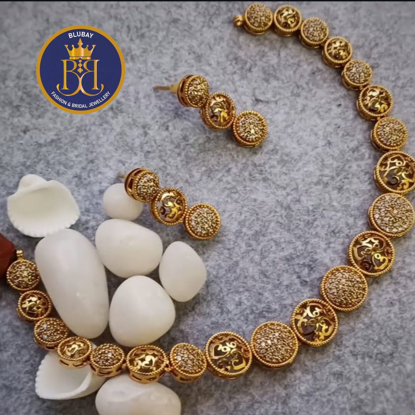 Premium Sabyasachi Circles of Life Mughal designer golden AD Necklace set