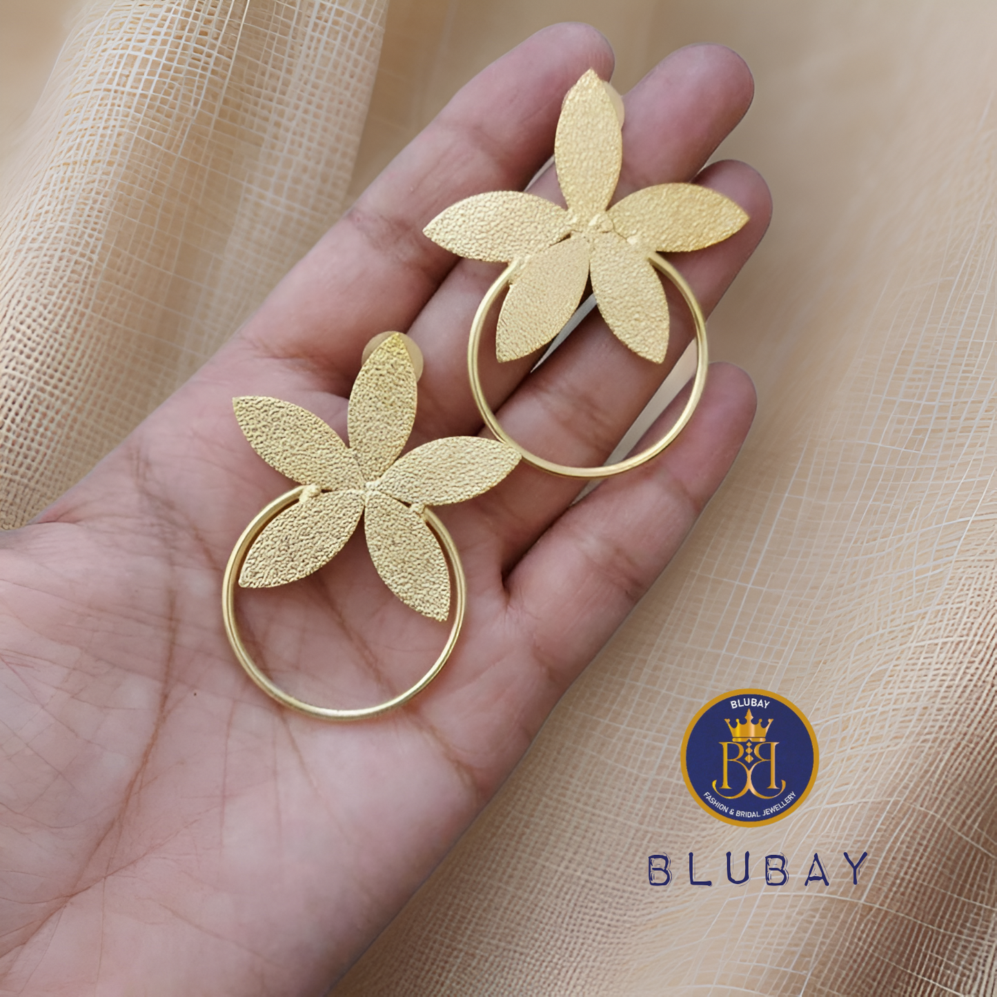 Golden Flower Hoop Contemporary earrings