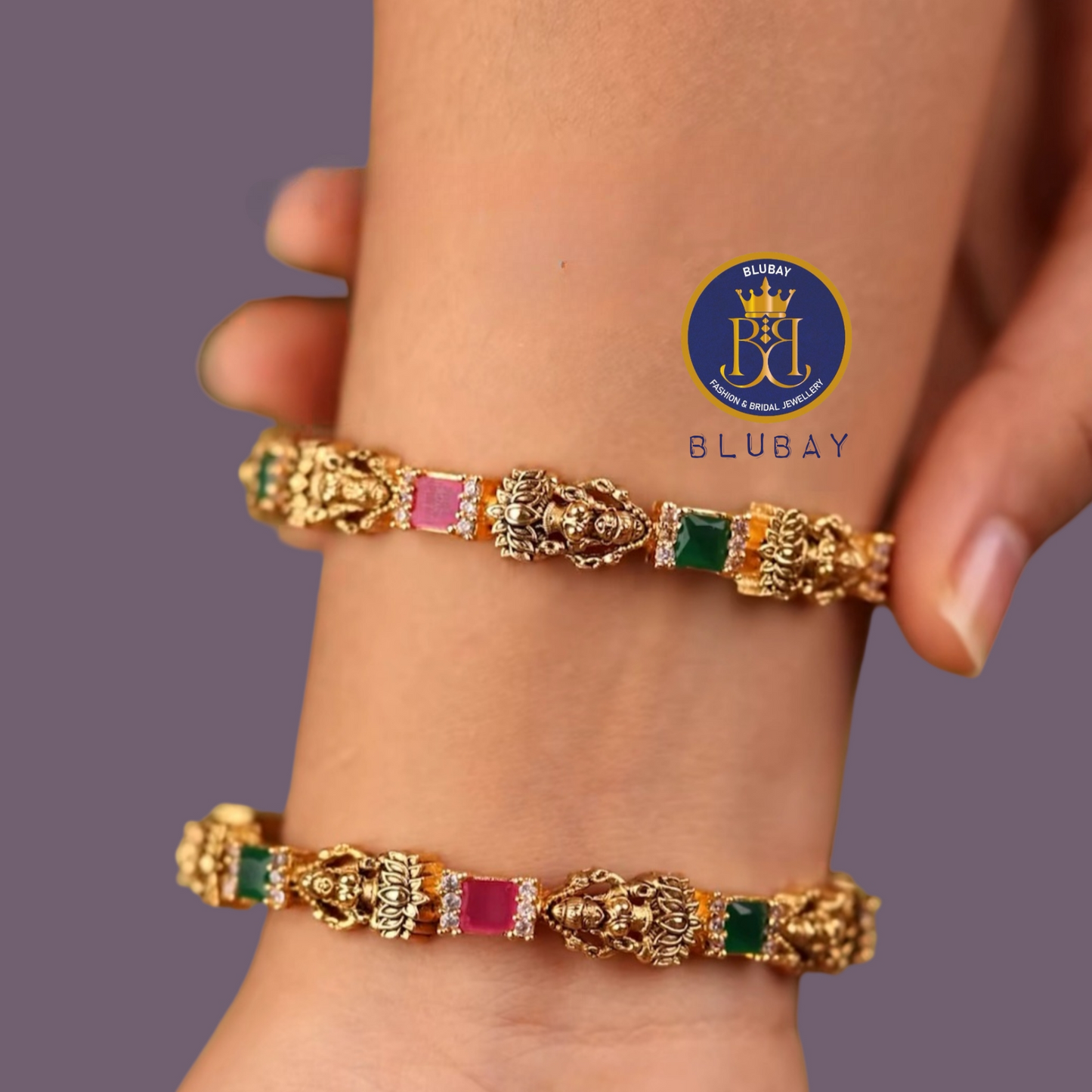 Nakshi mixed Stone AD Bangles set