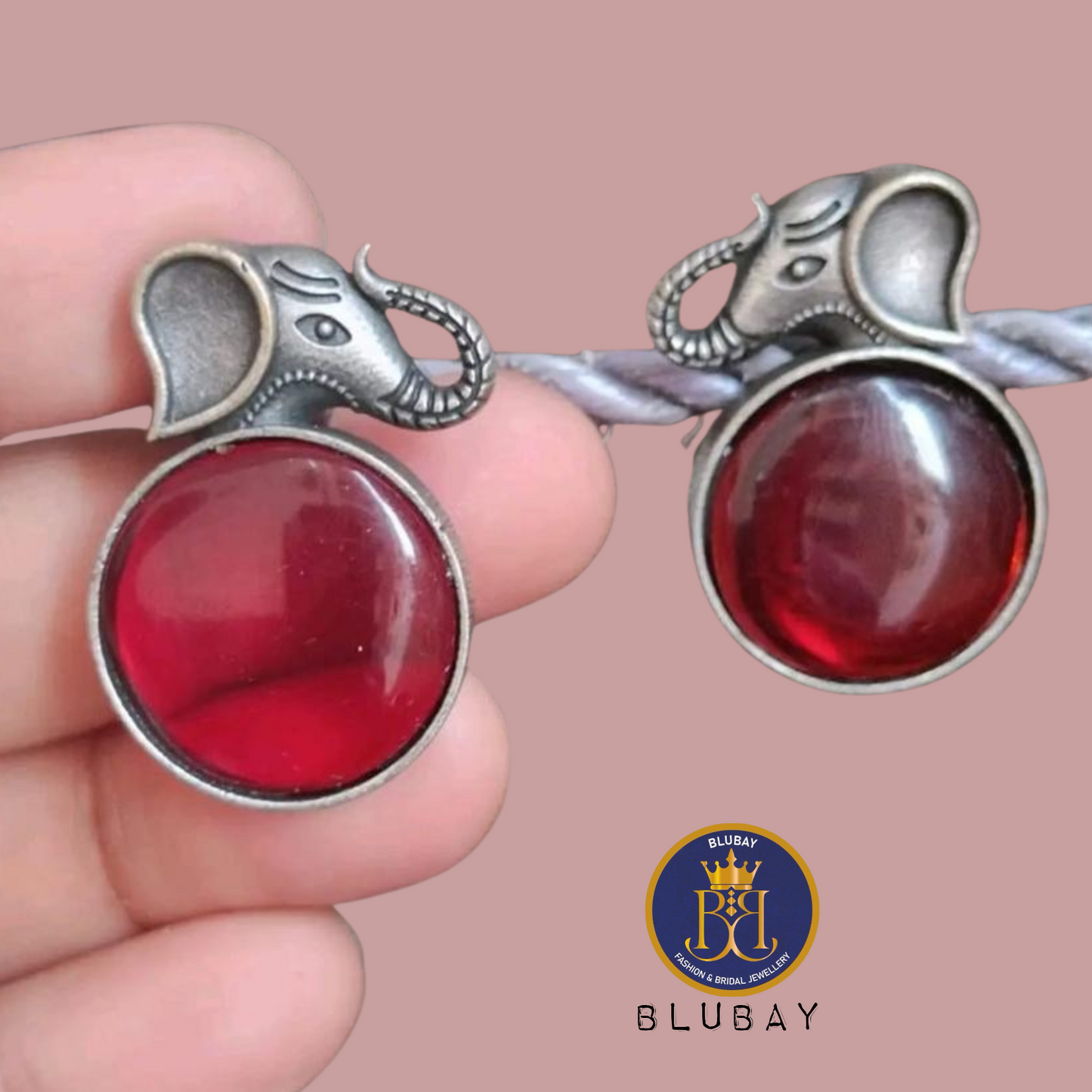 Premium Red glossy Stone Haathi  Stud earrings