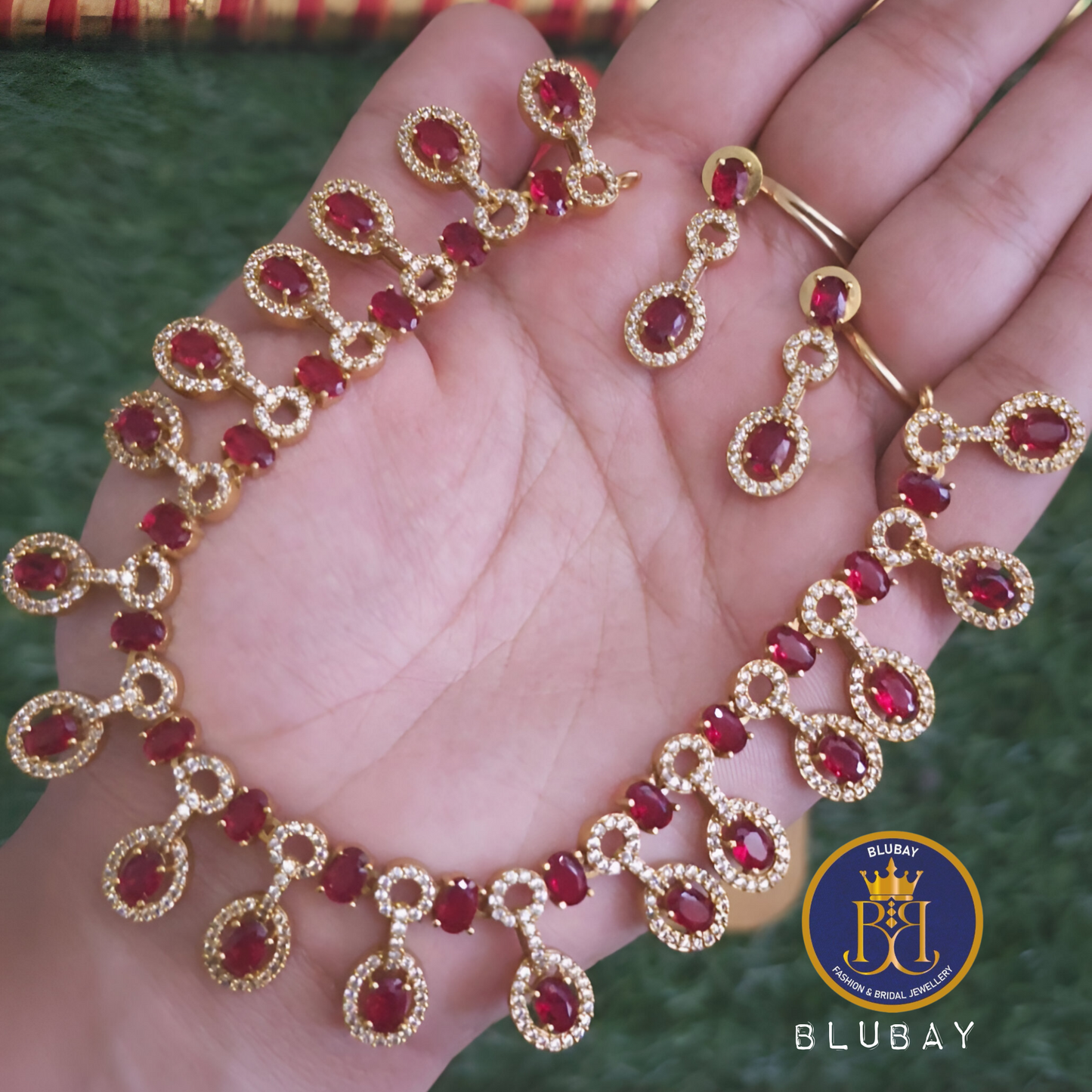 Red Ruby Regal designer AD Necklace set