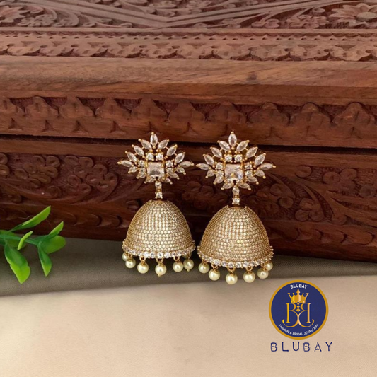 Premium Crystal and AD studded umbrella Jhumkas with pearls