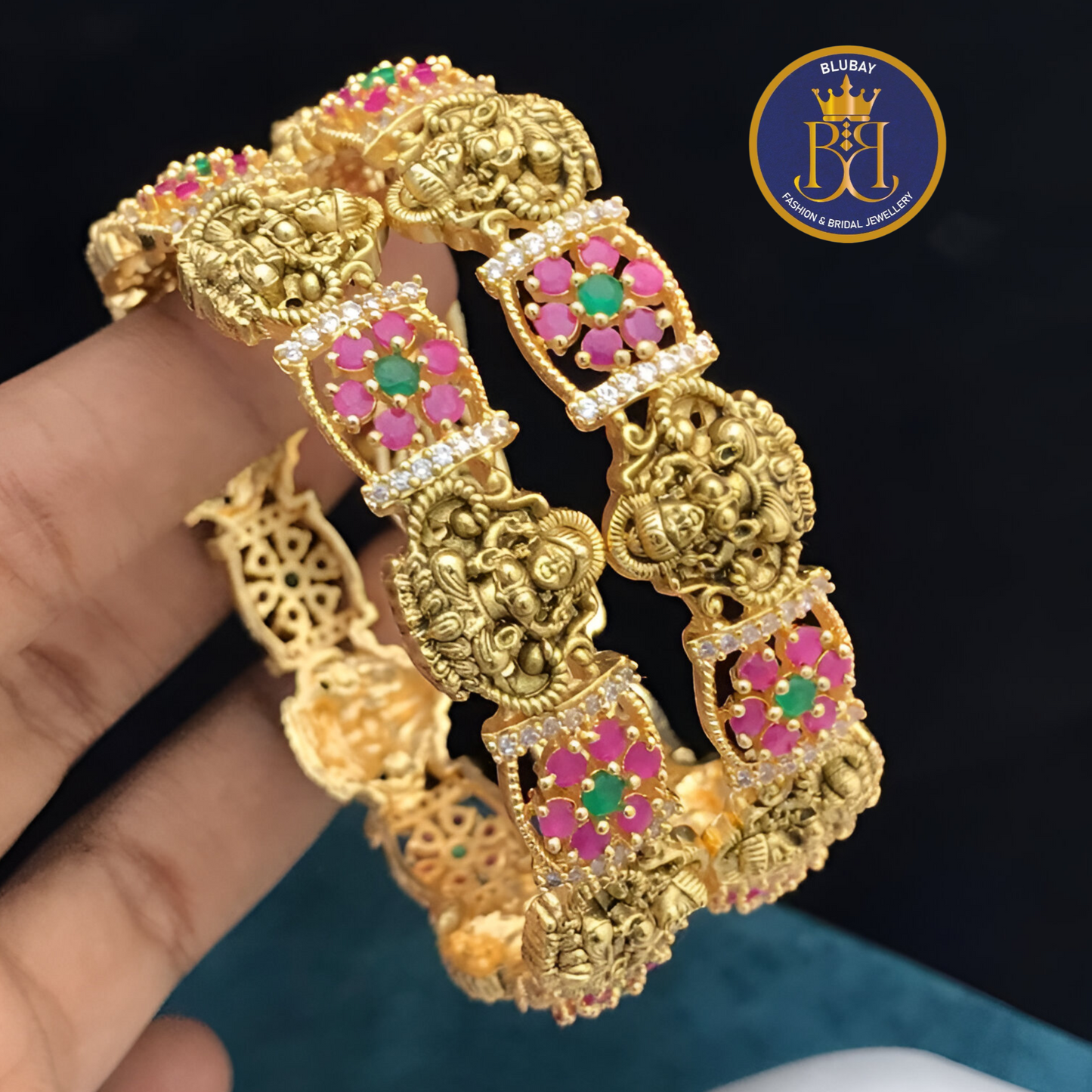 Ruby red Floral Nakshi Bangles set