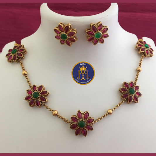Tharinimani Floral kemp gold chain Necklace set