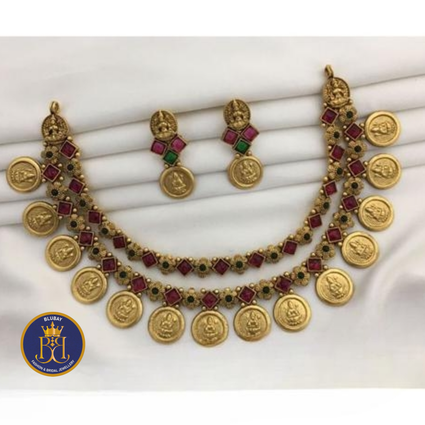 Gold look alike double layered Kasumala Coin Necklace set