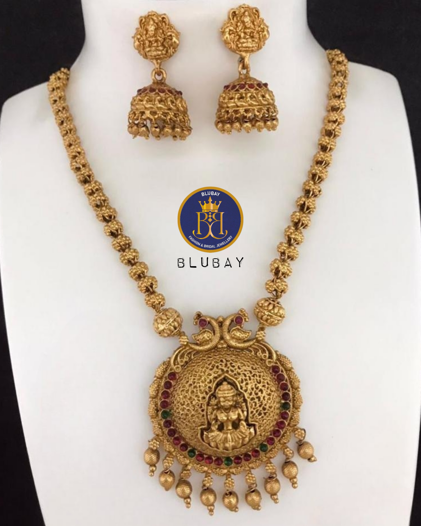 3D Nakshi peacock Antique gold statement pendant Haaram set