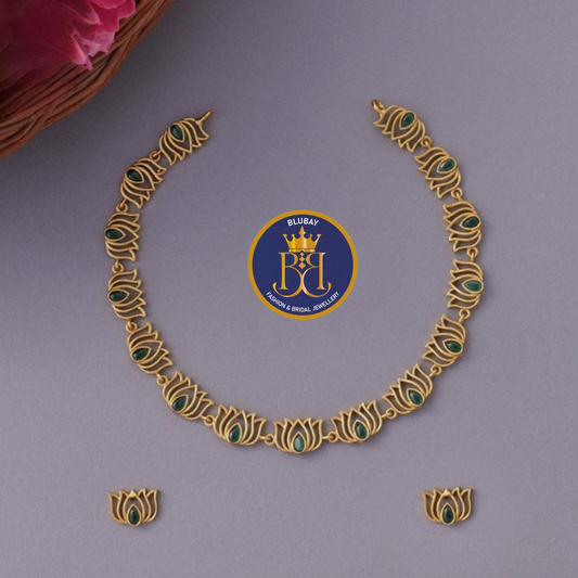 Premium gold look alike carved Lotus Necklace set