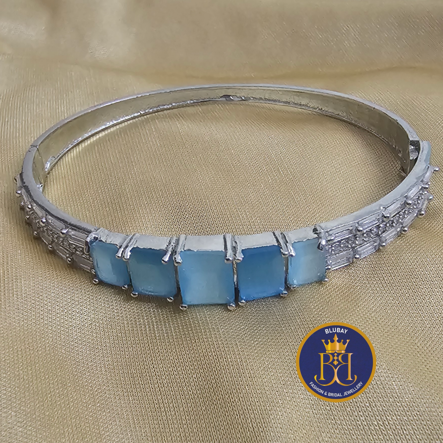 Sky blue pentad Crystal AD adjustable silver kada bracelet