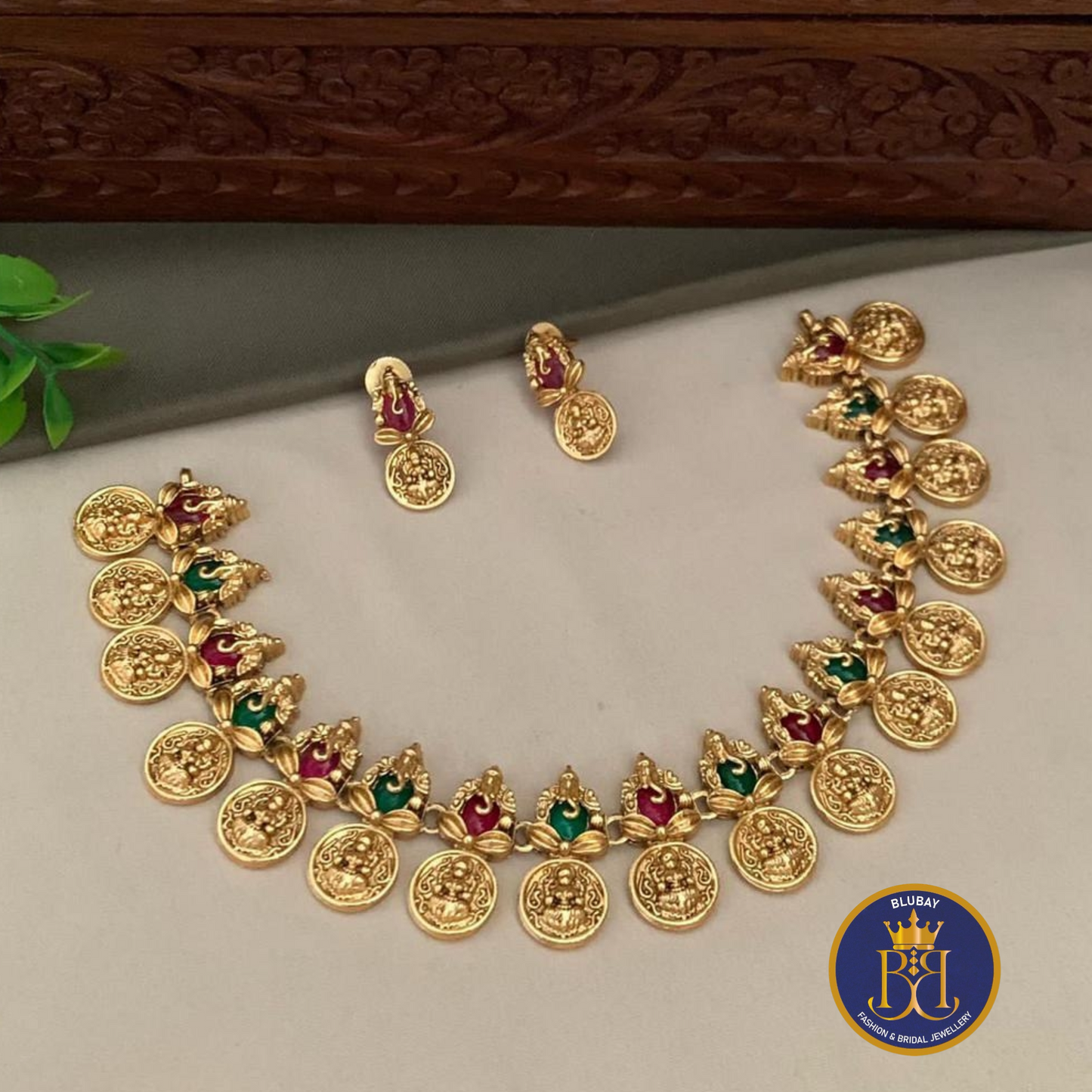 Ganpati multicolored stones Devi coin Necklace set