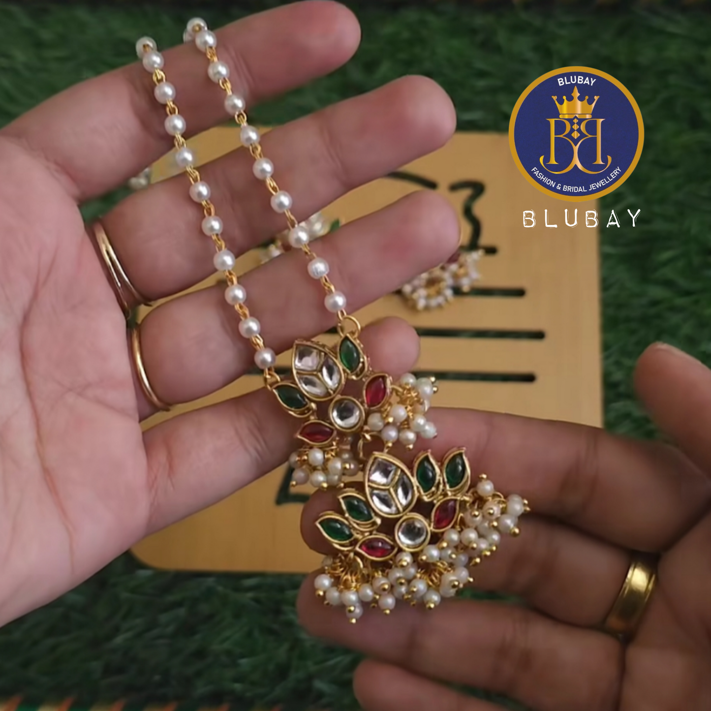 Twin Lotus premium. Pearl cluster kundan and pearl Chain set