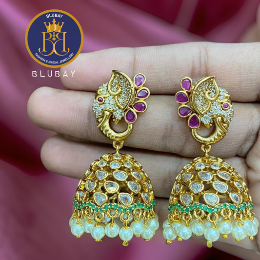 Airavath premium AD and pearl hangings Jhumkas earrings