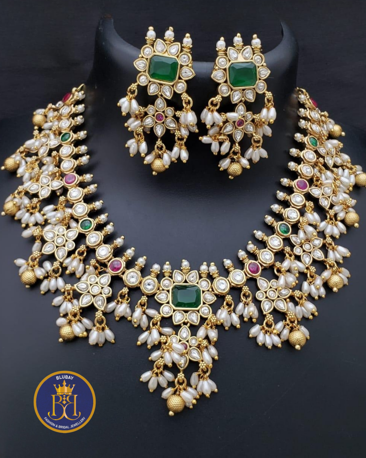 Flamboyant rice pearl cluster Guttapusalu bridal ready premium quality Necklace set