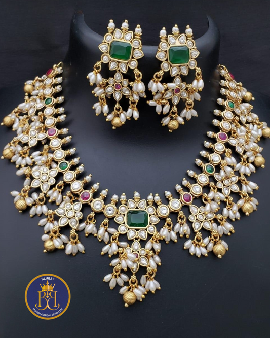 Flamboyant rice pearl cluster Guttapusalu bridal ready premium quality Necklace set