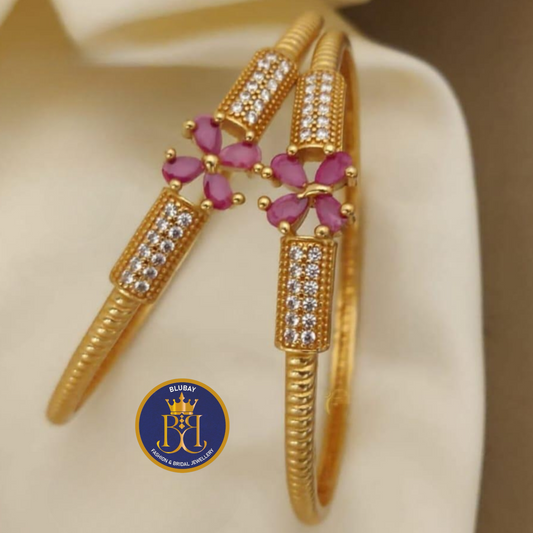 Premium Floral Diamond studded AD and gold Bangles set of 2