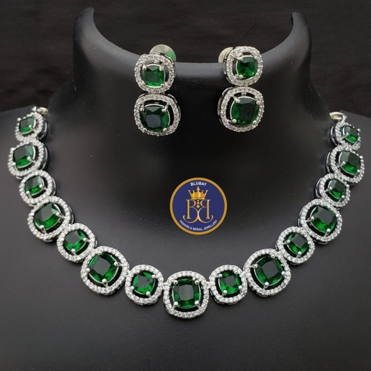 Premium elegant AD Doublet stone silver plated Necklace set