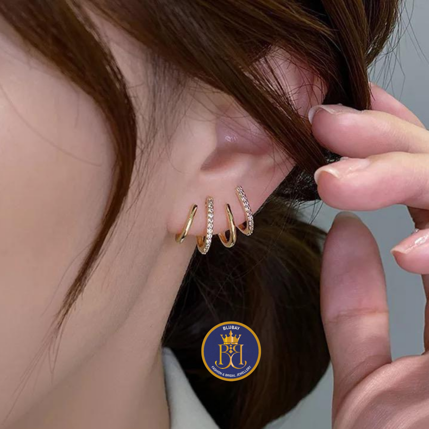 Korean gold plated AD studded ear claw earrings