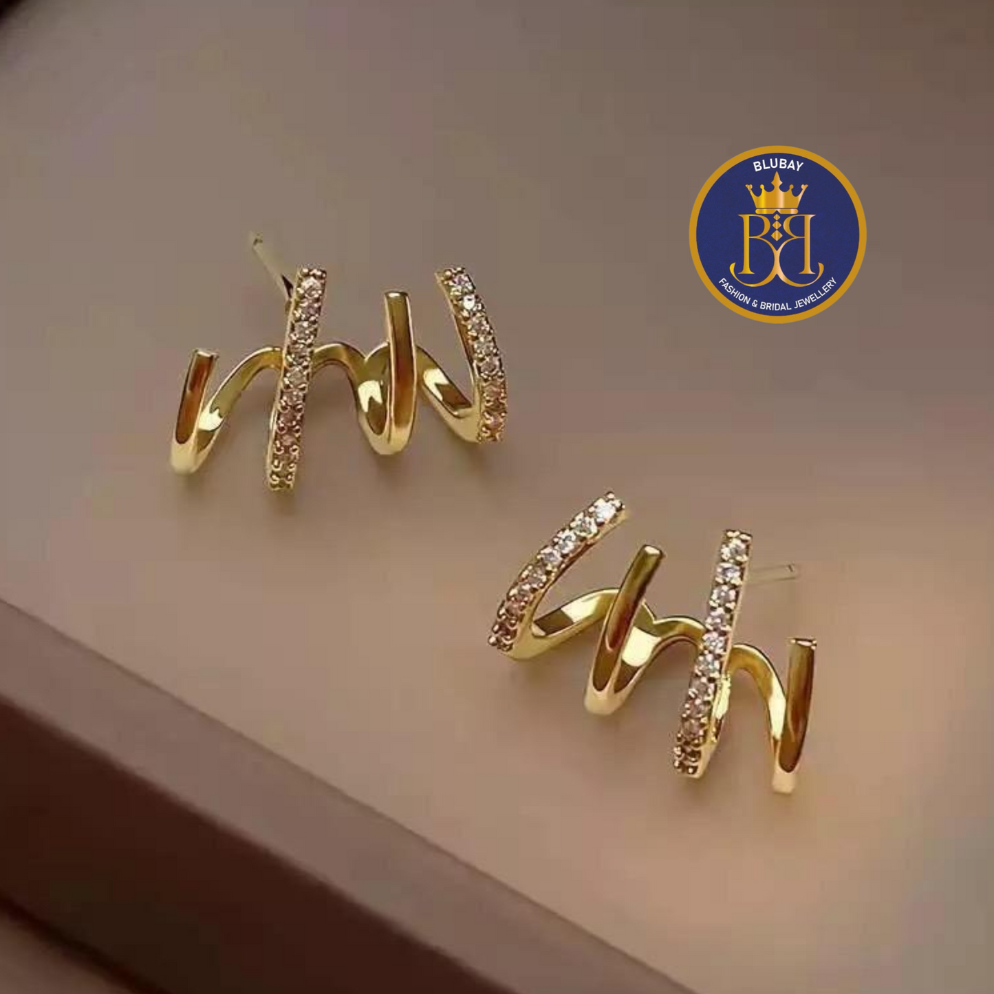 Korean gold plated AD studded ear claw earrings