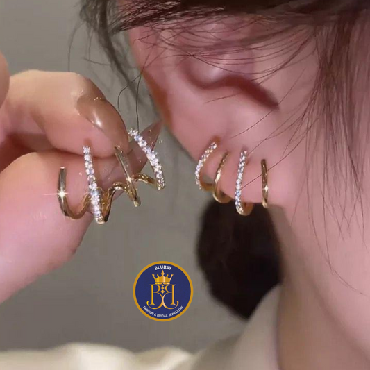 Korean gold plated AD studded ear claw earrings