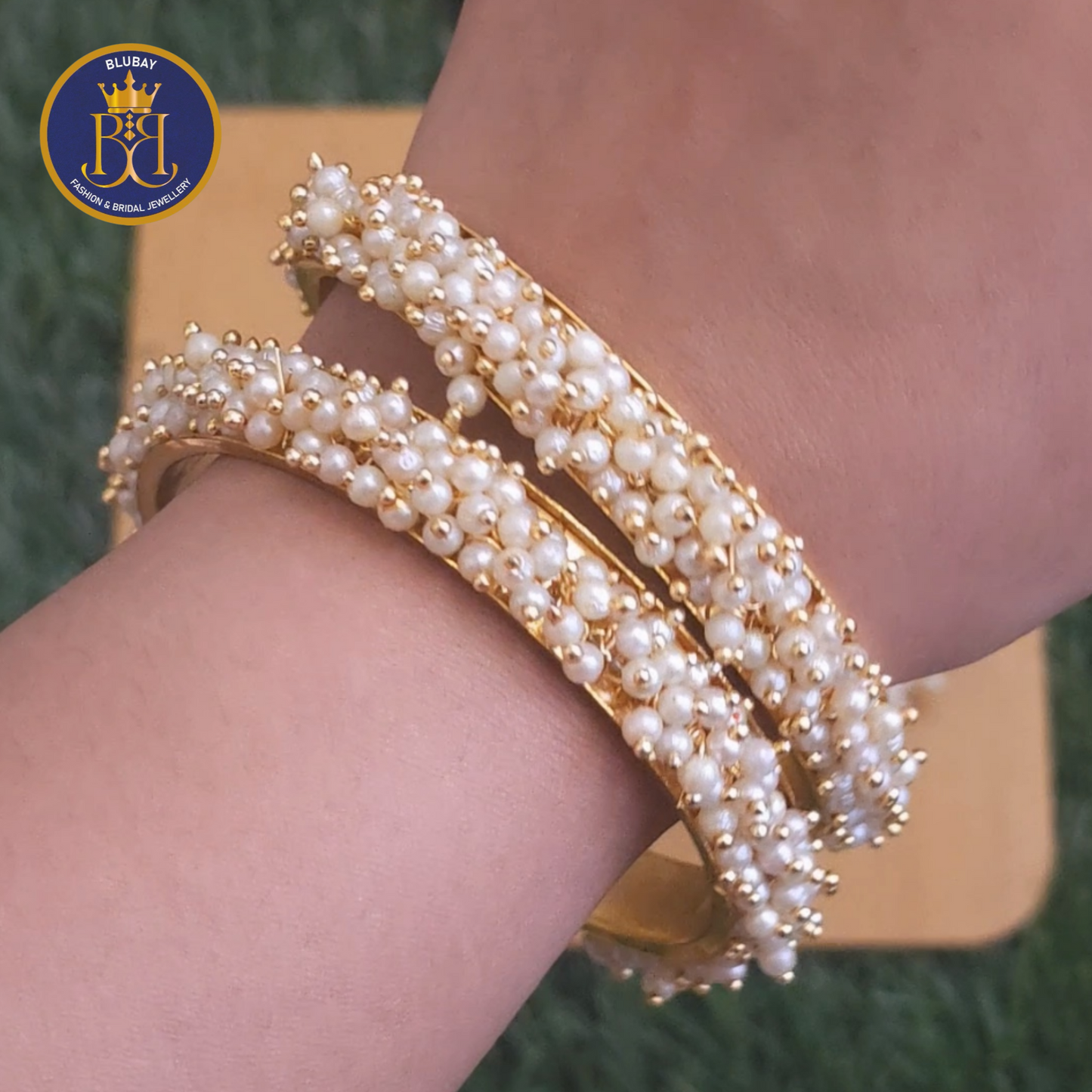 Premium pearl cluster beaded Sunflower golden Bangles set