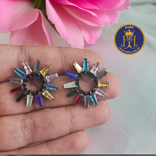 Multicolored Glossy Stone Chakra Stud earrings