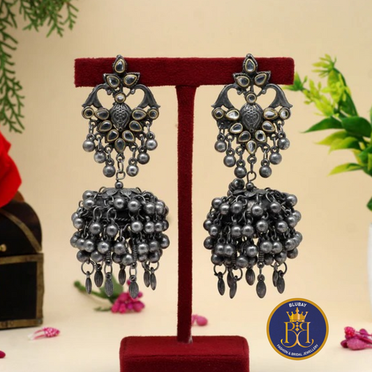 Silver oxidised tribal ghungroo designer Statement earrings