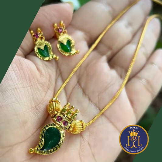 Palak Mango simple golden Pendant chain set