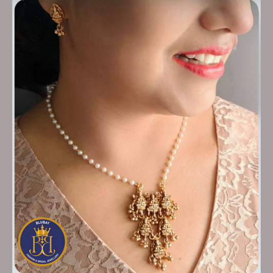 Clustered Devi ghungroo pearl pendant chain set