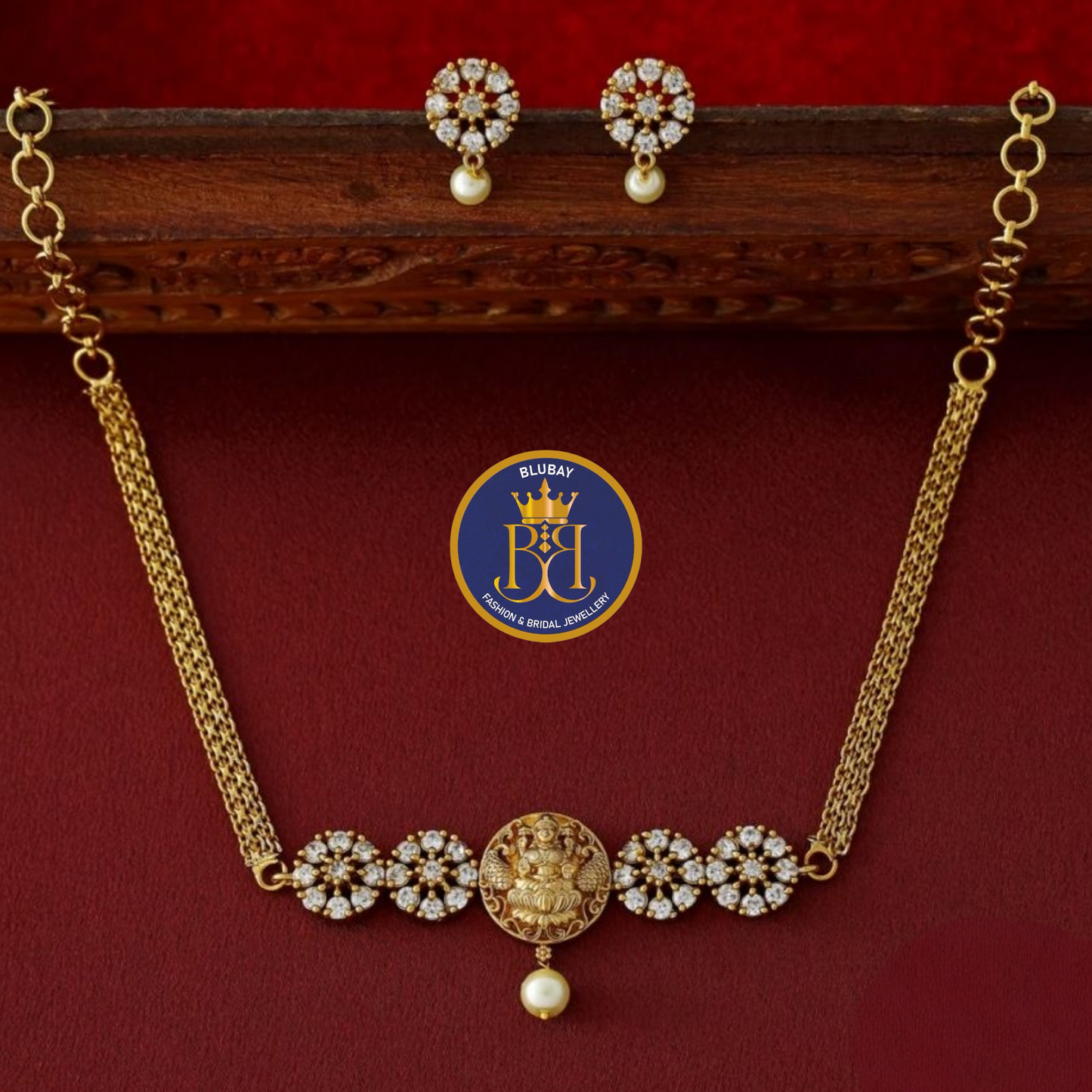 Lakshmi Devi Circular AD stone golden premium Choker set with pearl drops