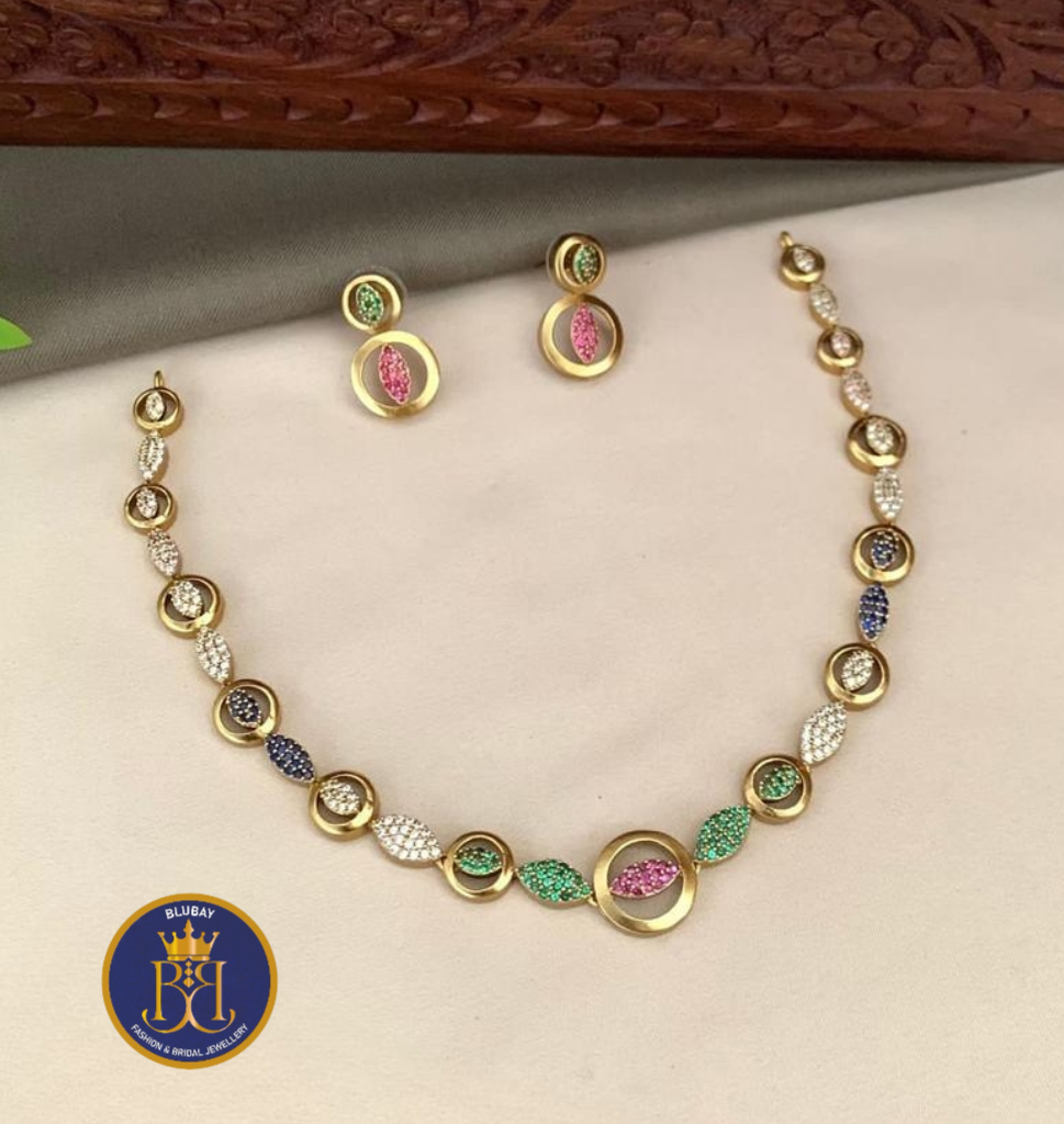 Premium Circles and Diamonds AD multicolored stones Necklace set