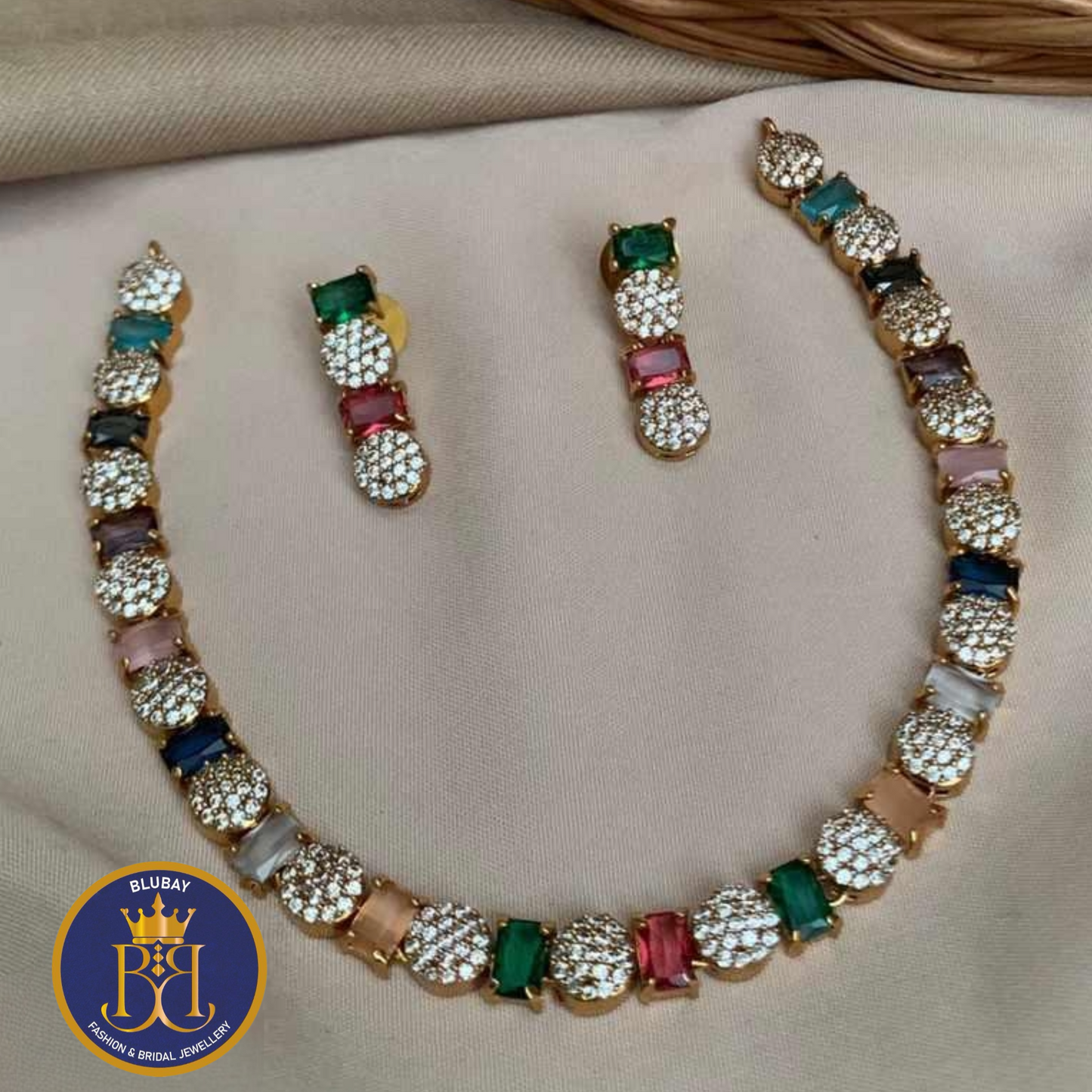 Premium Navaratna diamond zirconia Necklace set