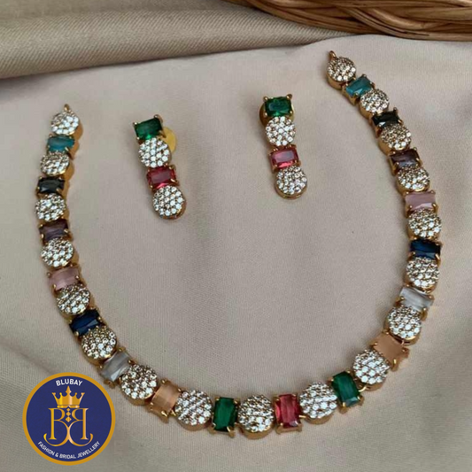 Premium Navaratna diamond zirconia Necklace set